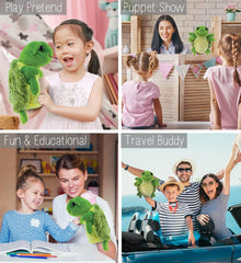 DolliBu Sea Turtle Hand Puppet - Super Soft Stuffed Animal Hand Puppets for Kids, Educational Hand Puppet Plush Toy for Kids and Adults, Ocean Life Animal Puppet for Teaching and Puppet Show - 10 Inch