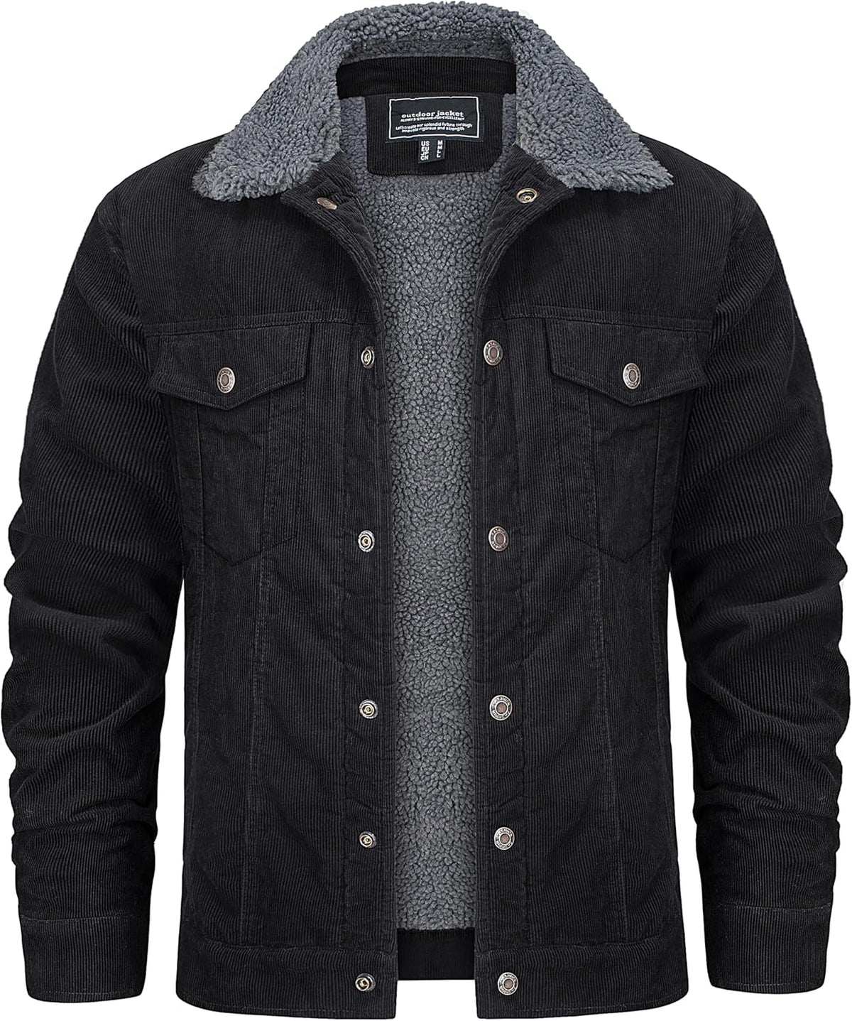 KEFITEVD Men's Corduroy Jacket Sherpa Lined Fleece Trucker Jackets Cotton Turn-down Collar Jacket Warm Winter Coat
