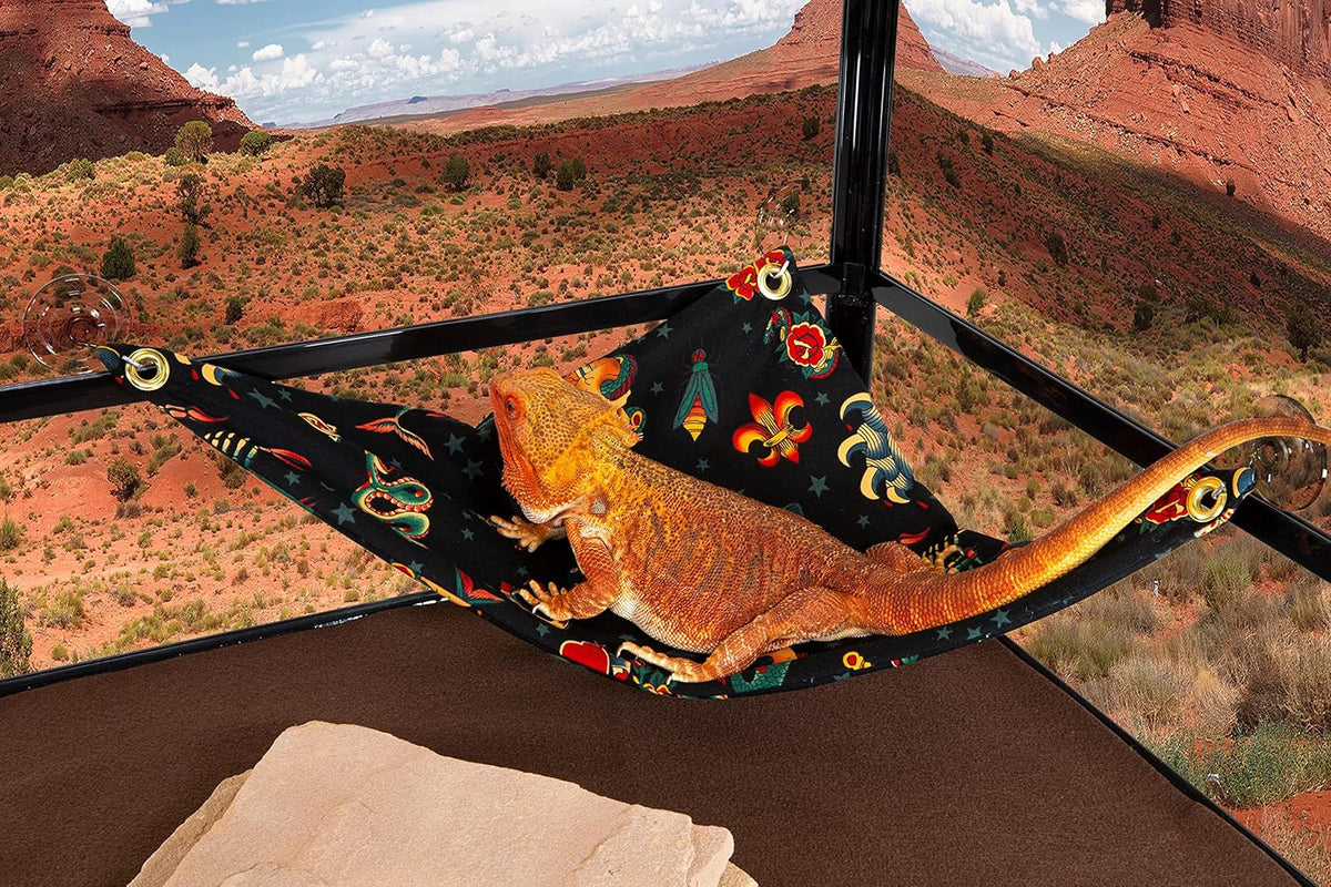 Hammock for Bearded Dragons, Vintage Tattoos Fabric with Suction Cup Hooks