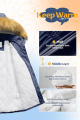 CREATMO US Girl's Sherpa Long Winter Coat Thicken Warm Parka Durable Waterproof Puffer Ski Jacket