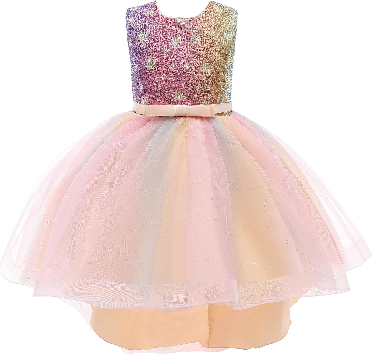 Glamulice Flower Girl Rainbow Tulle Dress High-Low Wedding Party Bridesmaid Birthday Pageant Dresses