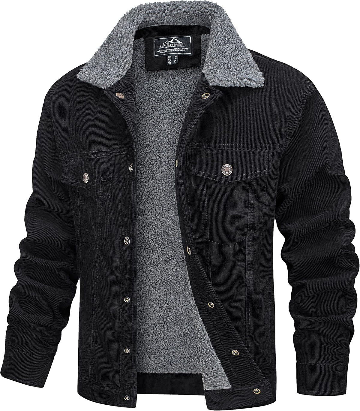 MAGCOMSEN Men's Corduroy Jacket Winter Sherpa Lined Warm Thick Trucker Cargo Coat with 5 Pockets