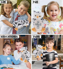 DolliBu White Owl Hand Puppet Stuffed Animal with Silver Cross and Personalization - Baptism Gifts for Boys and Girls, Dedication Christening Gifts Plush Prayer Toy Healing Teddy Bear - 9.5 Inch