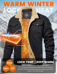 MAGCOMSEN Men's Winter Jacket Lined Sherpa Jacket Warm Trucker Coat Multi Pocket
